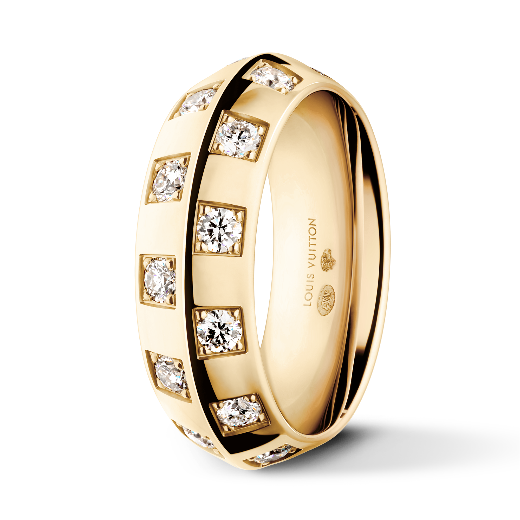 Le Damier de Louis Vuitton Large Ring, Yellow Gold and Diamonds